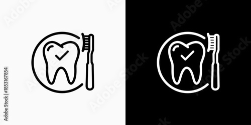 Vector design of teeth and toothbrush in a modern, simple, clean, and abstract style. Icons for business, research, healthcare, and education.