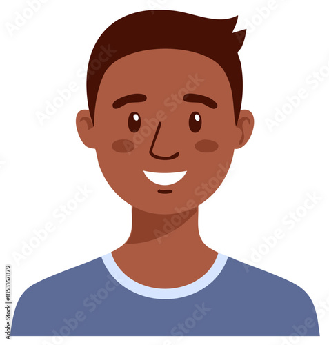 Cartoon Character Portrait Featuring a Smiling Dark Skinned Person Wearing a T-Shirt