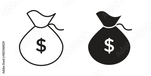 Money bag icons. thin line and glyph vector icons pack on white background