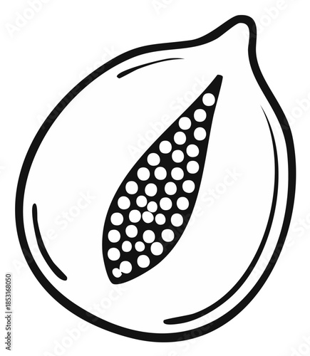 Simple Line Art Illustration of a Papaya Fruit Slice with Seeds