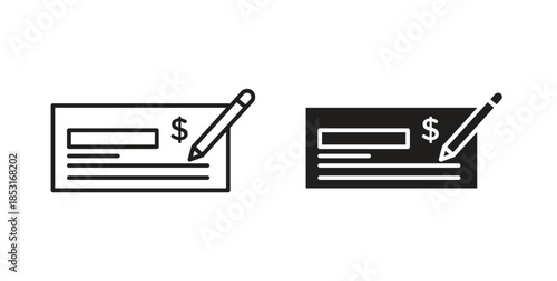 Money check icons. thin line and glyph vector icons pack on white background