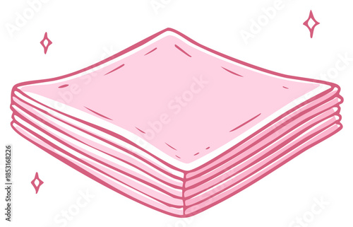 Cute doodle illustration of a sparkling clean stack of pink fabric napkins or cloths