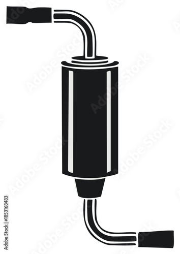 Black and White Line Drawing of Canister with Attached Tubing, Automotive Part for Exhaust Systems