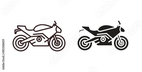 Motorcycle icons. thin line and glyph vector icons pack on white background