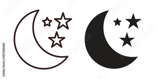 Moon stars icons. thin line and glyph vector icons pack on white background