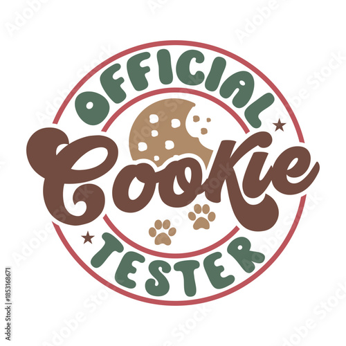 Official Cookie Tester: Holiday Badge with Chocolate Chip and Paw Print Charm