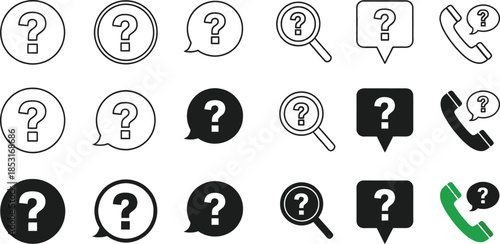 Versatile vector collection of question mark icons and symbols, illustrating inquiry, help, support, and search concepts for modern digital interfaces and communication