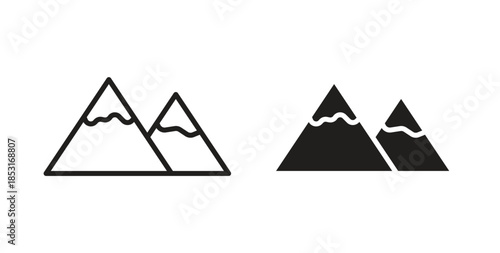 Mountains icons. thin line and glyph vector icons pack on white background