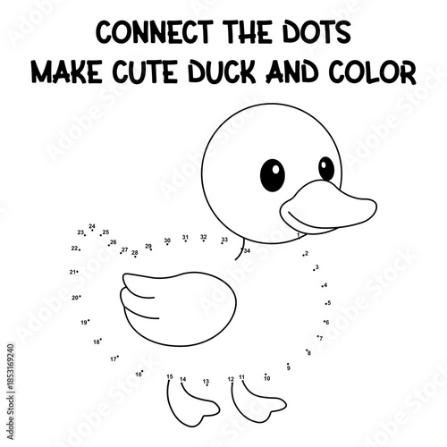 Connect the dots activity for kids to draw and color a cute little duck