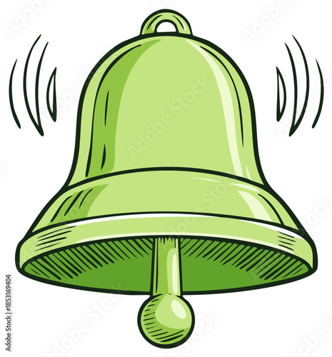 Ringing green bell sketch style icon for alarms, notifications and important reminders