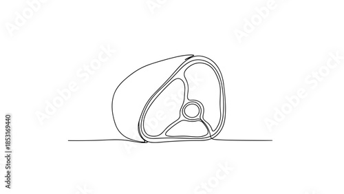 Minimalist line drawing of a piece of meat on white background  
