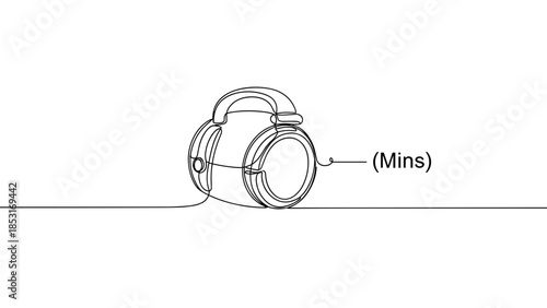Outline of headphones with cable and labeled timer feature  