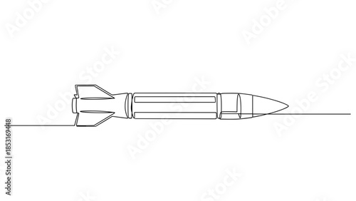 Rocket illustration in outline style with clean lines  