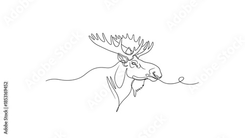 Line drawing of a moose with antlers in minimalist style  