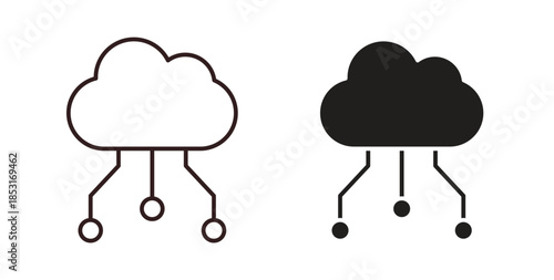 Network cloud icons. thin line and glyph vector icons pack on white background