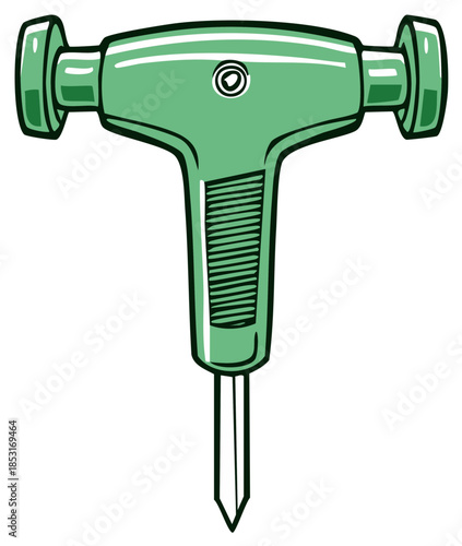 Green illustration of a soil moisture meter device used for measuring plant hydration and soil conditions outdoors