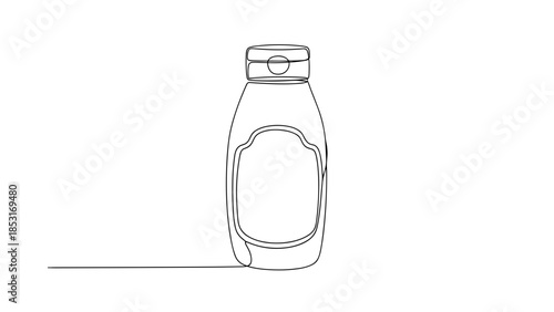 Line drawing of a ketchup bottle on a white background  
