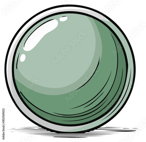 Cartoon Style Crystal Ball - Green, Round Sphere with Shadow, Fortune Telling, Magic, Fantasy