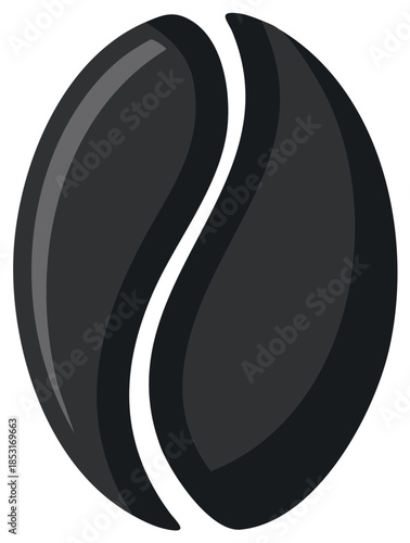 Stylized Dark Roast Coffee Bean Vector Illustration with Glossy Highlights