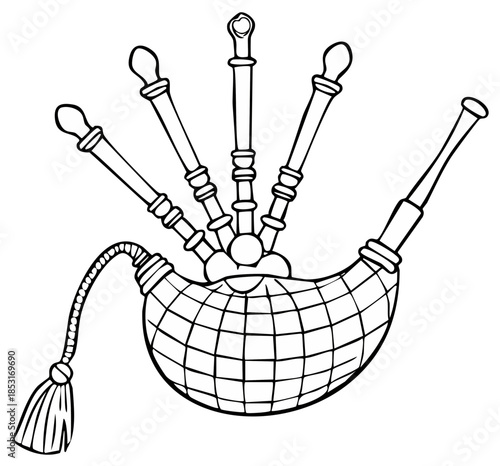 Scottish Bagpipes Musical Instrument Illustration Drawing