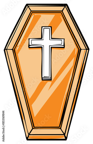 Golden Coffin with Christian Cross Symbol Illustration for Funeral or Remembrance