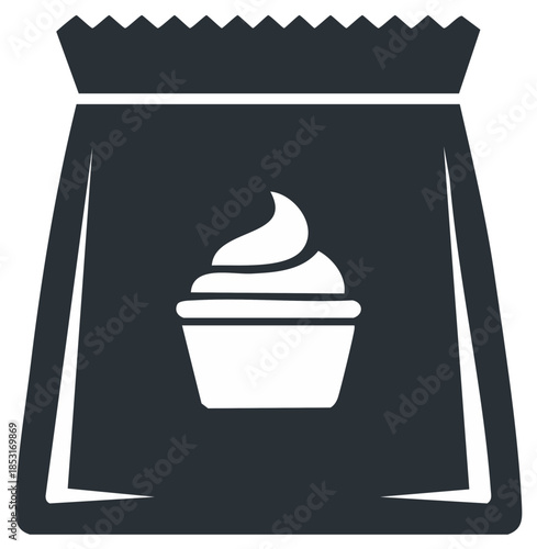 Graphic paper delivery bag with a sweet cupcake dessert icon for bakery and restaurant takeout
