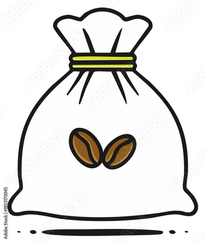 Drawn coffee beans and bag, hand-drawn vector illustration in a flat design