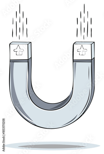 Illustrated U-shaped horseshoe magnet with a strong magnetic field