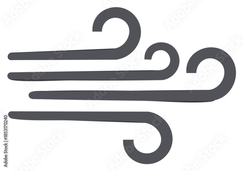 Stylized gray wind icon representing a blowing gust, air flow, and weather conditions