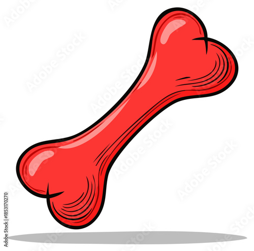 Cartoon Illustration of a Shiny Red Bone Treat for Pets or Animals