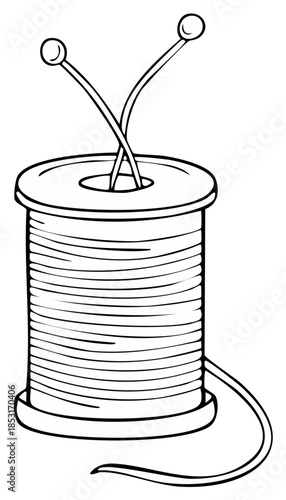 Illustration of a spool of thread with two protruding needles with round tips