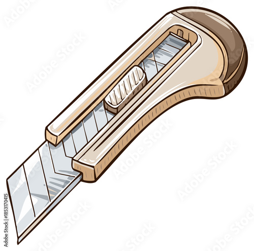 Sharp Retractable Blade Utility Knife Box Cutter Hand Tool Cartoon Illustration