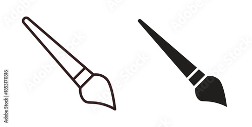 Paint brush icons. thin line and glyph vector icons pack on white background