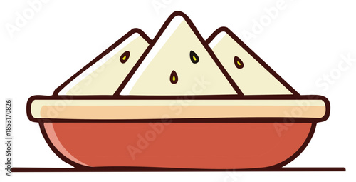 Stylized Watermelon Slices in Bowl Summer Fruit Dessert Illustration