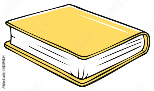 Stylized cartoon illustration of a single closed yellow hardcover book representing knowledge and education