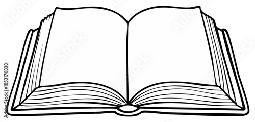 Open Blank Book Line Drawing on White Background