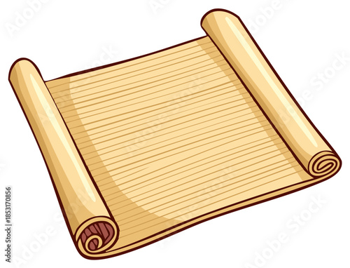 Old Scroll Parchment with Horizontal Lines Rolled at Ends