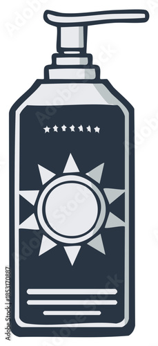 Sunscreen Bottle Illustration with Pump Dispenser for Sun Protection