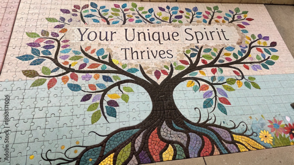 Obraz premium Colorful Puzzle of Tree with Encouraging Text