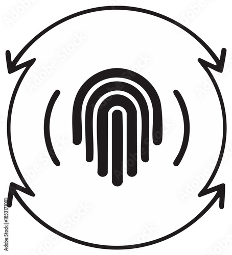Abstract fingerprint icon with radiating concentric circles and directional arrows