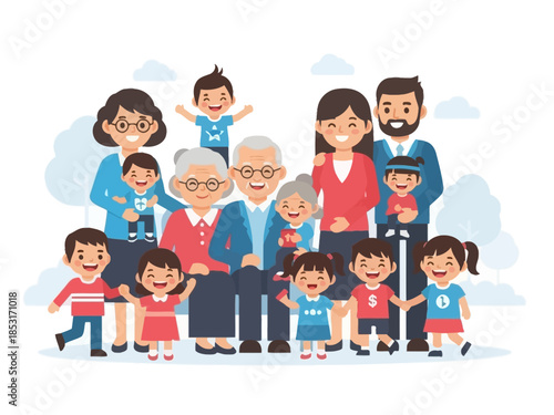 Family Reunion A Happy Gathering of Generations with Grandparents, Parents, and Grandchildren Together