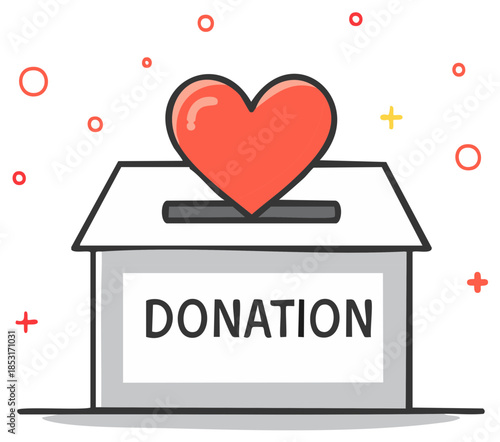 Charity donation box with a heart symbol for giving and support concept illustration