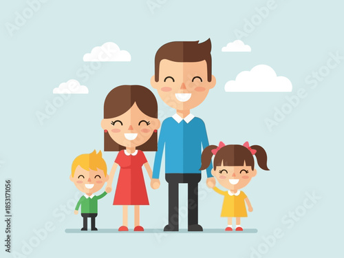 Happy Family Vector Illustration Smiling Parents and Children Together