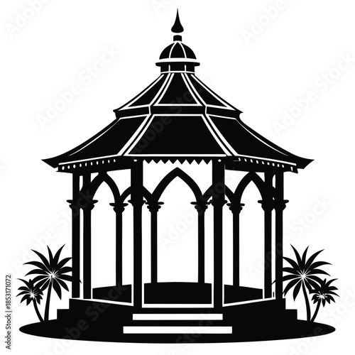 gazebo line art silhouette vector illustration