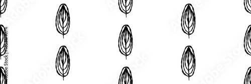 Minimal seamless pattern with black tea leaf doodles. Simple white background in hand drawn abstract style. Vector illustration on an isolated background.