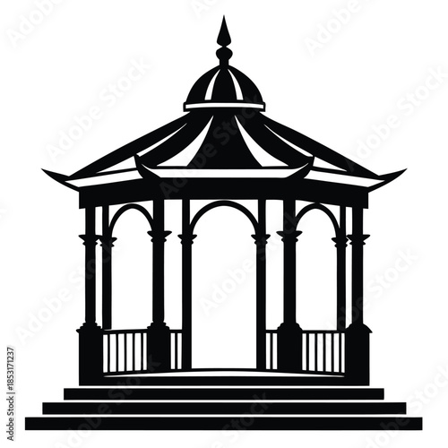 gazebo line art silhouette vector illustration