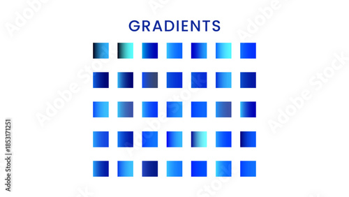 various blue color gradients arranged in a grid pattern,with white background