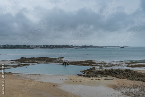 Natural pool with sea water in Saint-Malo during low tide, Bretagne France