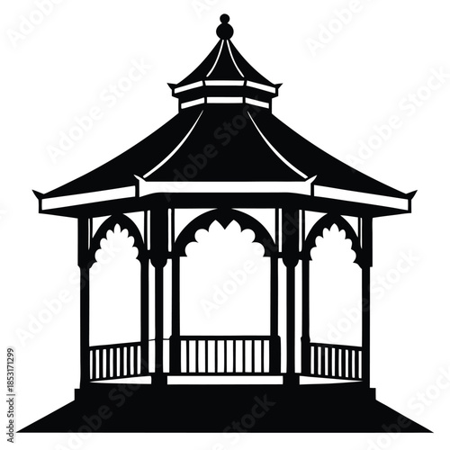 gazebo line art silhouette vector illustration