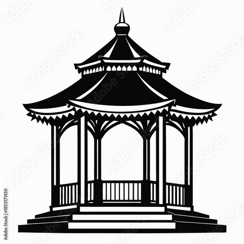 gazebo line art silhouette vector illustration